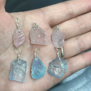 Natural Aquamarine and Morganite Rough Stone Pendant