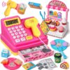 Pretend Play Supermarket Shop Cash Register Toy Ice Cream Shop with Scanner Money Calculator Desserts - Image 17