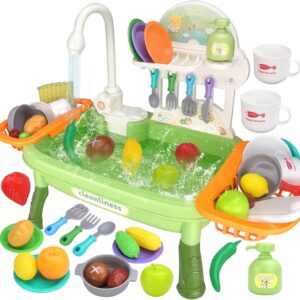 Pretend Role Play Kitchen Toys Set with Upgraded Working Faucet and Dishes Play Set Kids Pretend Play Kitchen Sink Toys - Image 17