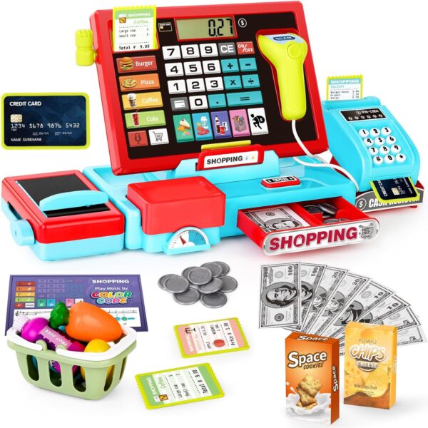 Educational Interactive Supermarket Pos Calculator Kids Pretend Learning Play Sound Scanner Supermarket Cash Register Toy - Image 2