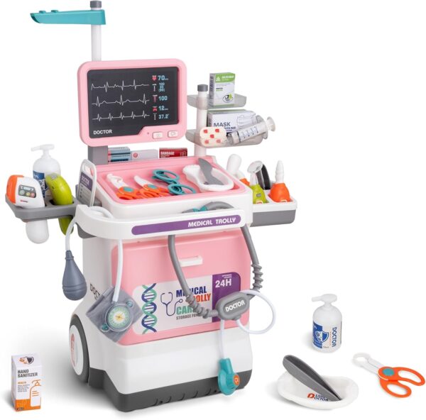 Deluxe Pretend Play Electric Medical Cart Simulated Medicine Injection Carry Bag Toddlers Doctor Toy Set - Image 2