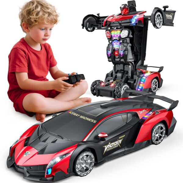 1:10 Scale Robot Gesture Control 80 Mins Play One Button LED Lights Sound Effects Transforming RC Car - Image 2