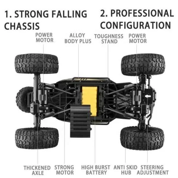 2.4G 50cm 1:8 Scale 4WD High Speed Metal Remote Control Monster Truck Crawler Car Toy - Image 7