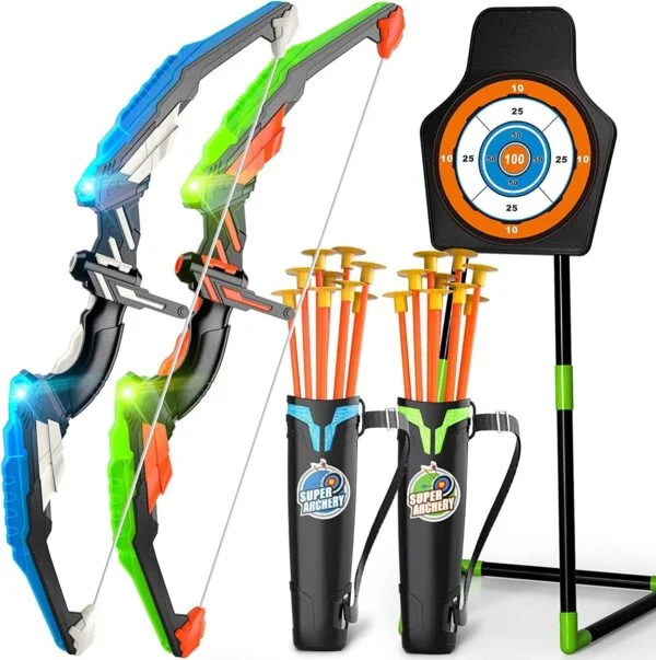 Toy Supplier China Kids Outdoor Toys Bow and Arrow Toy 2-Pack LED Light Up Archery Set with 20 Suction Cup Arrows and Standing Target - Image 3