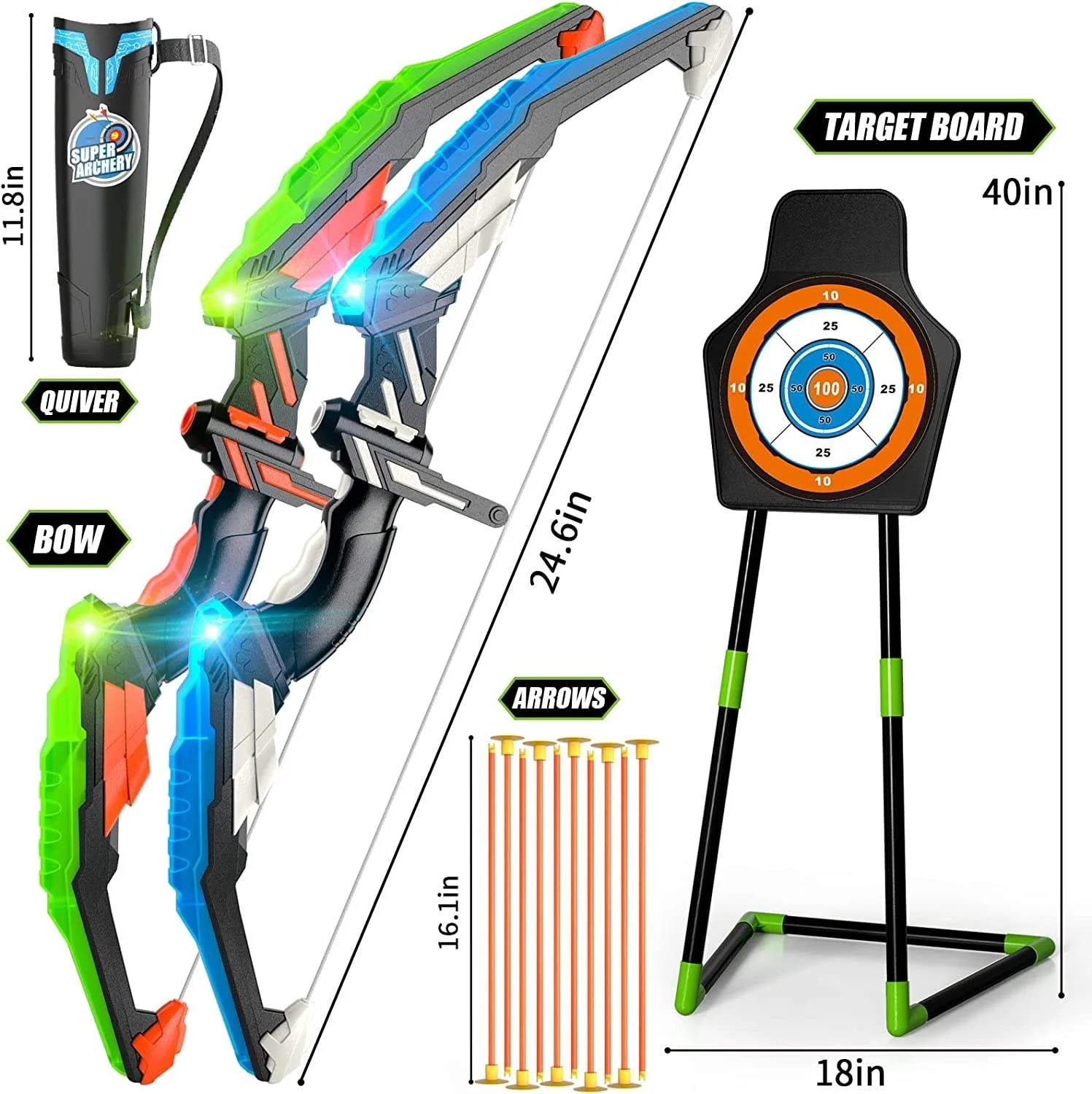 Toy Supplier China Kids Outdoor Toys Bow and Arrow Toy 2-Pack LED Light Up Archery Set with 20 Suction Cup Arrows and Standing Target - Image 17