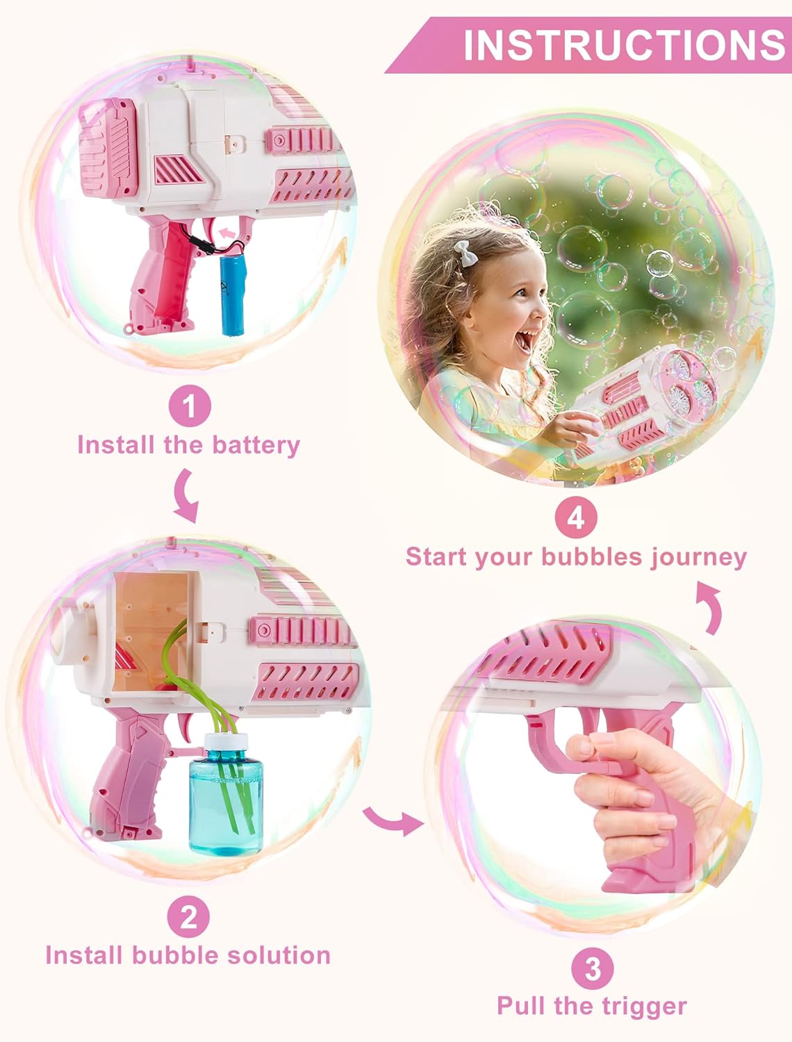 Custom Toy Manufacturer Cheap Children Toys 2024 Automatic Bazzoka Bubble Blaster Gun Rocket Bazooka Bubble Gun for Girls - Image 13