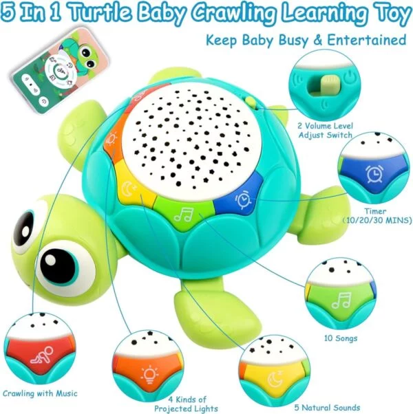 Toy Supplier China 5 in 1 Musical Projector Turtle Crawling Toys Educational Musical Turtle Crawling Baby Toy - Image 6