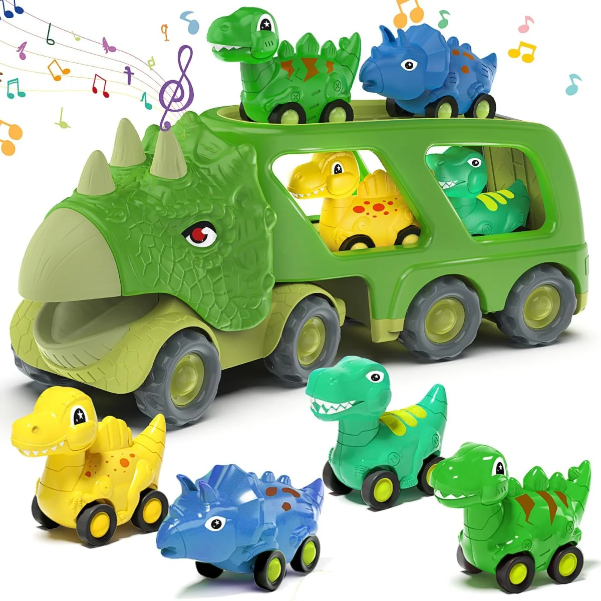 Triceratops Transport Carrier Truck With 4 Pack Small Dino Car Toy Set - Image 2