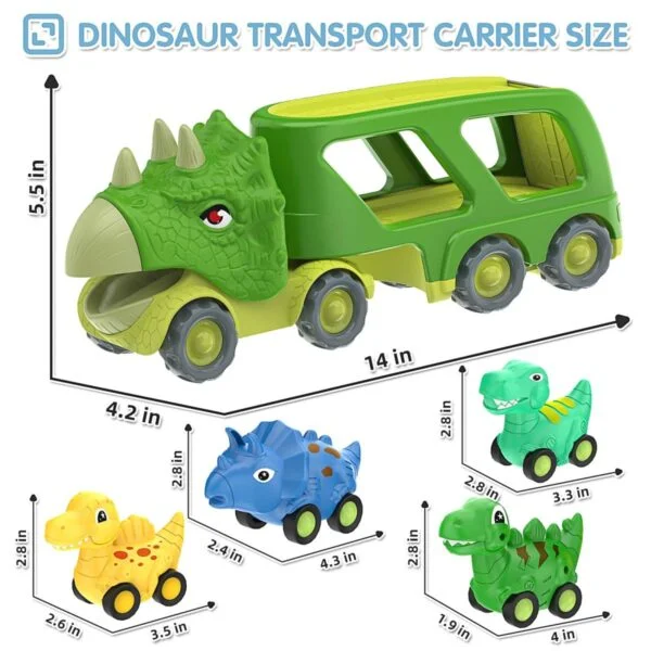 Triceratops Transport Carrier Truck With 4 Pack Small Dino Car Toy Set - Image 6