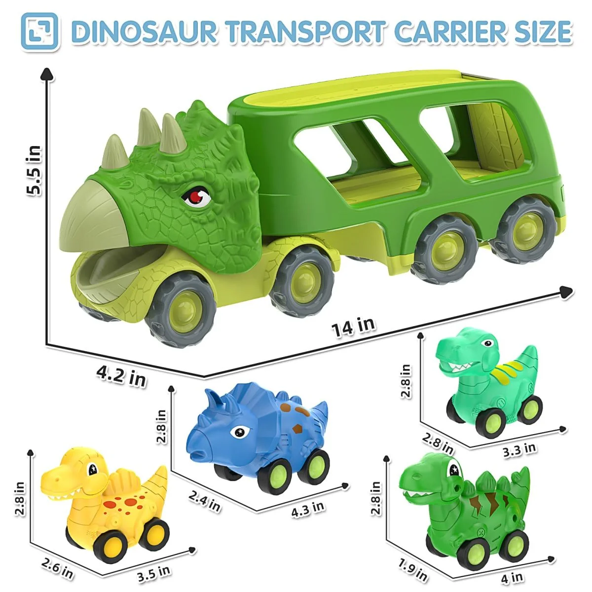 Triceratops Transport Carrier Truck With 4 Pack Small Dino Car Toy Set - Image 5