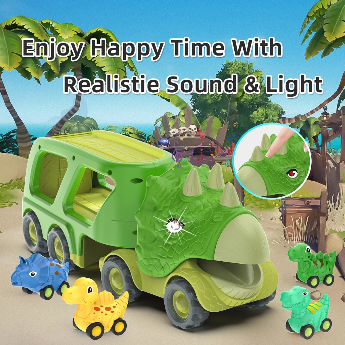 Triceratops Transport Carrier Truck With 4 Pack Small Dino Car Toy Set - Image 7