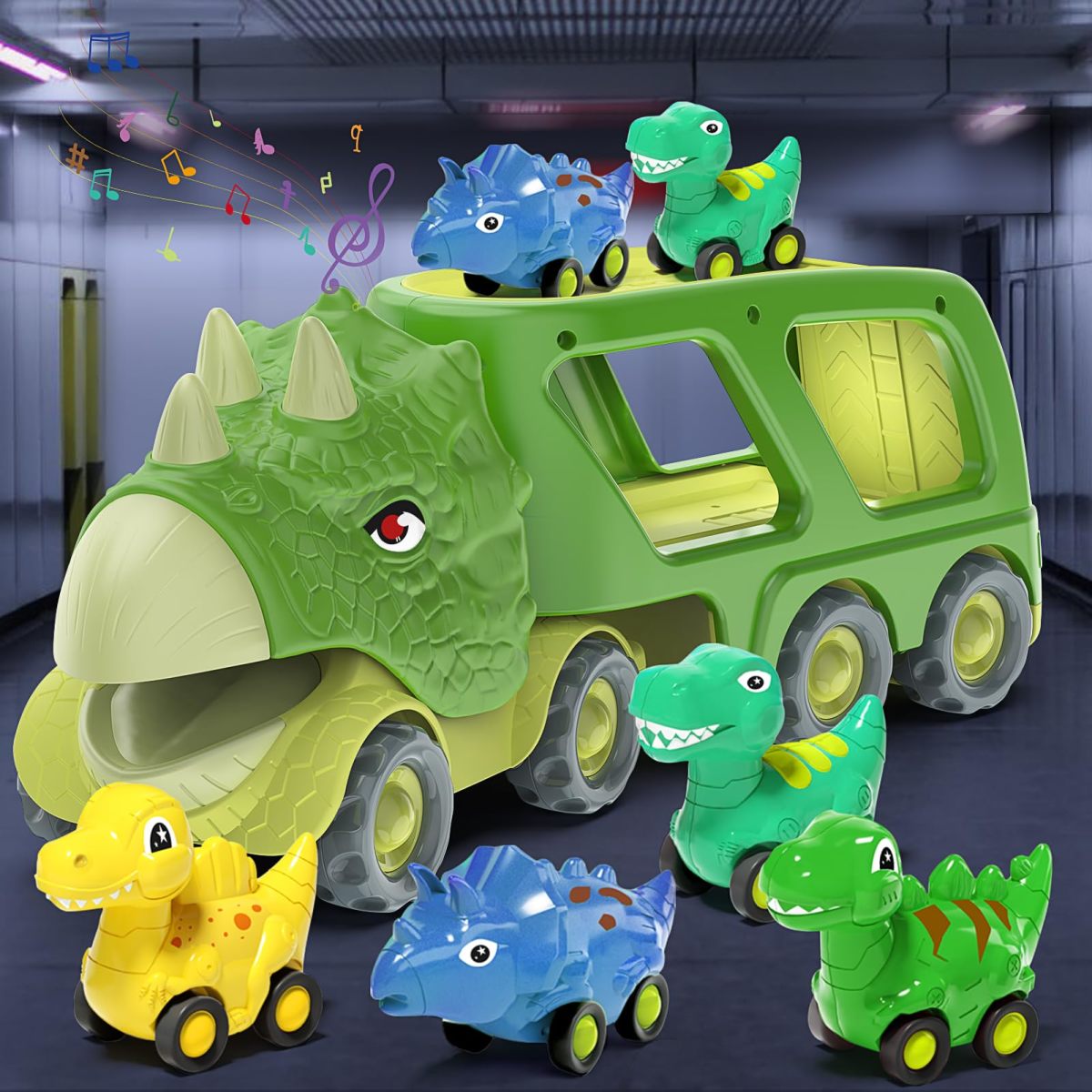 Triceratops Transport Carrier Truck With 4 Pack Small Dino Car Toy Set - Image 10