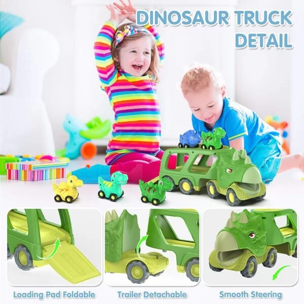 Triceratops Transport Carrier Truck With 4 Pack Small Dino Car Toy Set - Image 15