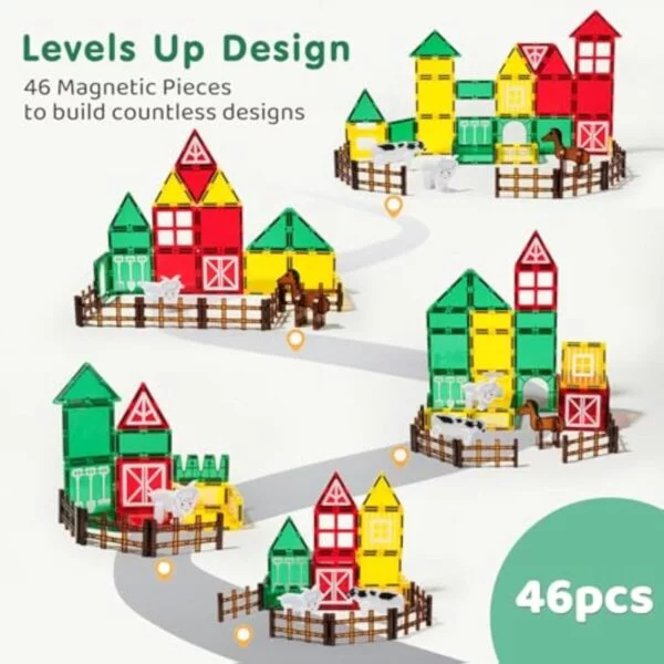 Factory Direct Toy Prices Kids Educational Diy Assembly Colorful 46Pcs Magnetic Tile Farm Animals Construction Blocks Toys Set - Image 9