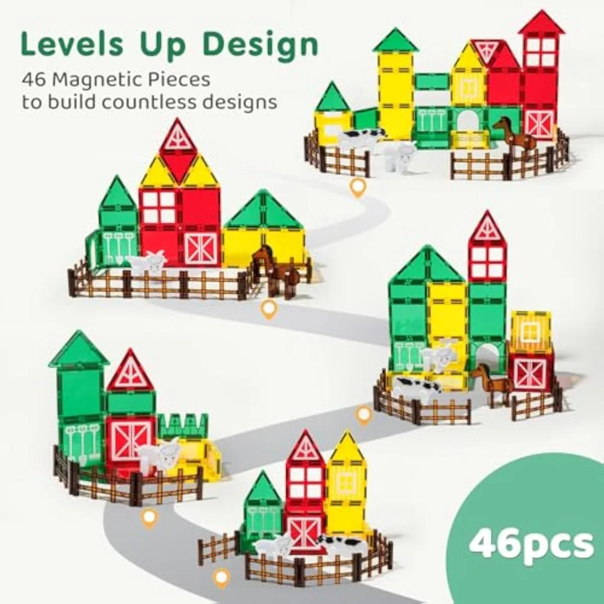Factory Direct Toy Prices Kids Educational Diy Assembly Colorful 46Pcs Magnetic Tile Farm Animals Construction Blocks Toys Set - Image 8