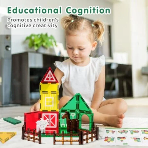 Factory Direct Toy Prices Kids Educational Diy Assembly Colorful 46Pcs Magnetic Tile Farm Animals Construction Blocks Toys Set - Image 12