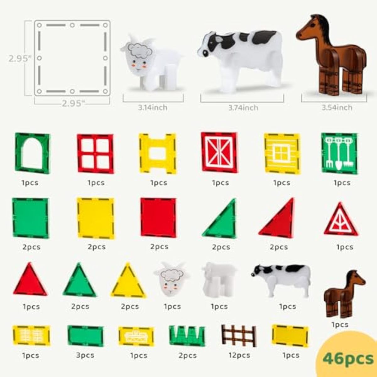 Factory Direct Toy Prices Kids Educational Diy Assembly Colorful 46Pcs Magnetic Tile Farm Animals Construction Blocks Toys Set - Image 16