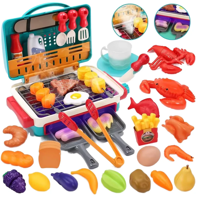 Global Toy Supplier Kitchen Toys Barbecue Grill Kitchen Cooking BBQ Pretend Play Set Toy Color Changing Play Food Dishes Home Appliance Toys - Image 2