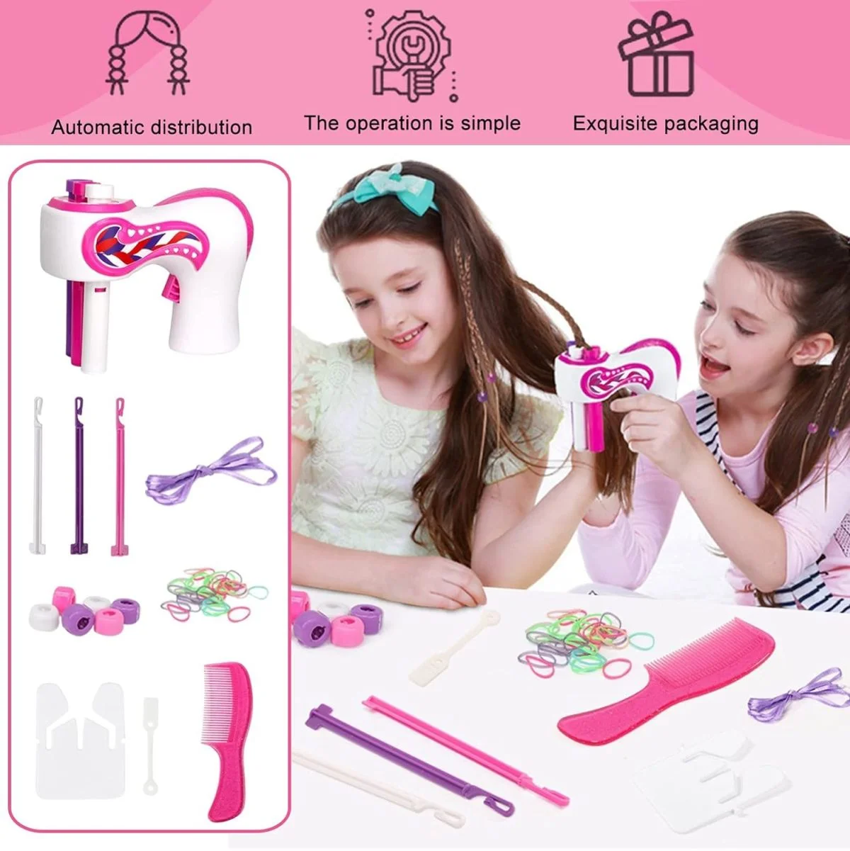 B2B Toy Supplier Kids Bling Bling Hair Dresser Salon Toy Automatic Hair Braider Machine Toy for Girls - Image 5