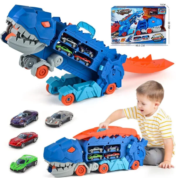 ASTM F963 Certified 3-in-1 Dinosaur Storage Truck Diecast Toy Swallowing Metal Car Transform Into Stomping T-Rex with Friction Toy Vehicle - Image 3