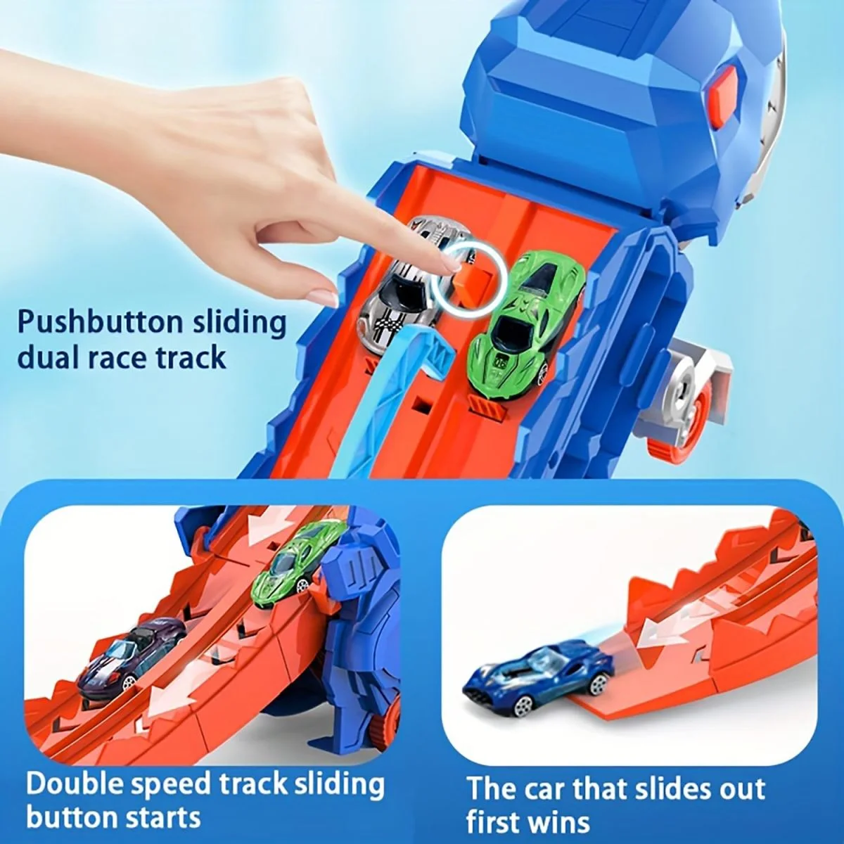 ASTM F963 Certified 3-in-1 Dinosaur Storage Truck Diecast Toy Swallowing Metal Car Transform Into Stomping T-Rex with Friction Toy Vehicle - Image 5