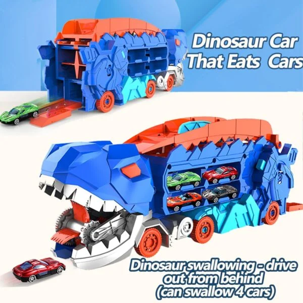 ASTM F963 Certified 3-in-1 Dinosaur Storage Truck Diecast Toy Swallowing Metal Car Transform Into Stomping T-Rex with Friction Toy Vehicle - Image 9