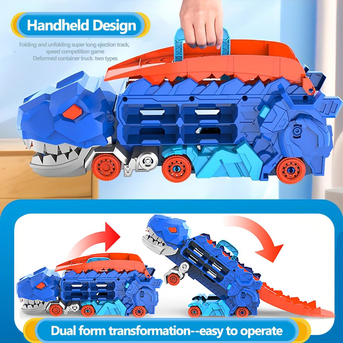 ASTM F963 Certified 3-in-1 Dinosaur Storage Truck Diecast Toy Swallowing Metal Car Transform Into Stomping T-Rex with Friction Toy Vehicle - Image 16