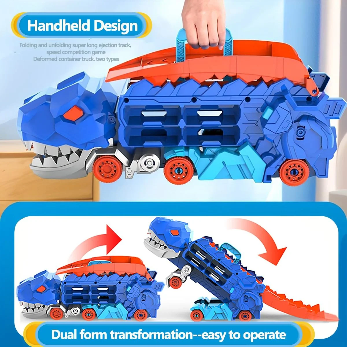 ASTM F963 Certified 3-in-1 Dinosaur Storage Truck Diecast Toy Swallowing Metal Car Transform Into Stomping T-Rex with Friction Toy Vehicle - Image 17