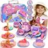 Toy Distributor China Kitchen Toys Pretend Play Preschool Metal Afternoon Tea Food Card Toy Tea Party Set for Girl - Image 19