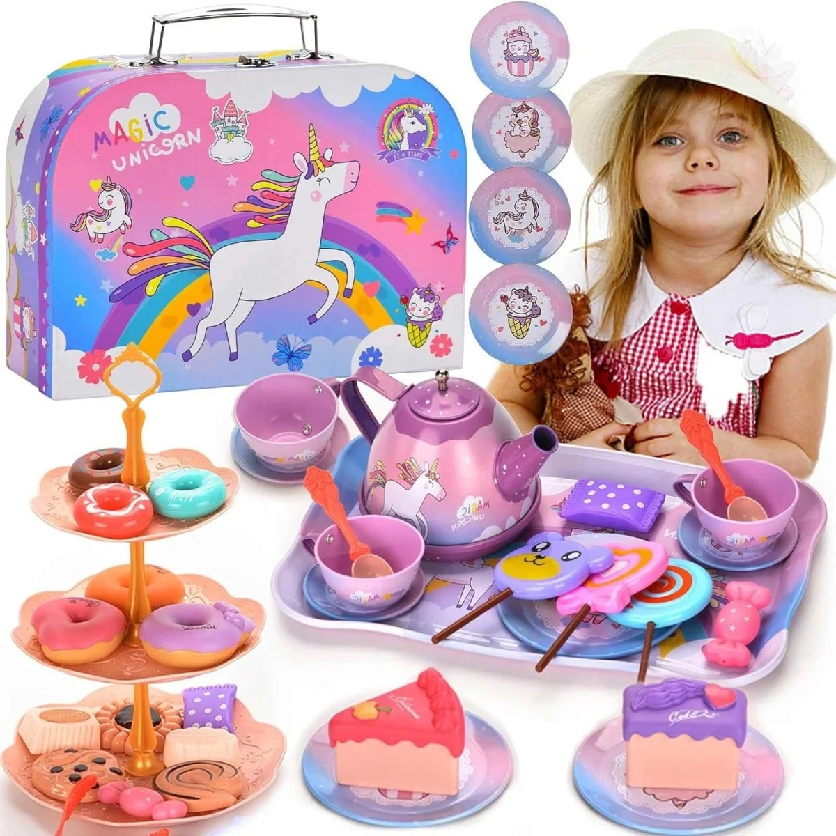 Toy Distributor China Kitchen Toys Pretend Play Preschool Metal Afternoon Tea Food Card Toy Tea Party Set for Girl - Image 2
