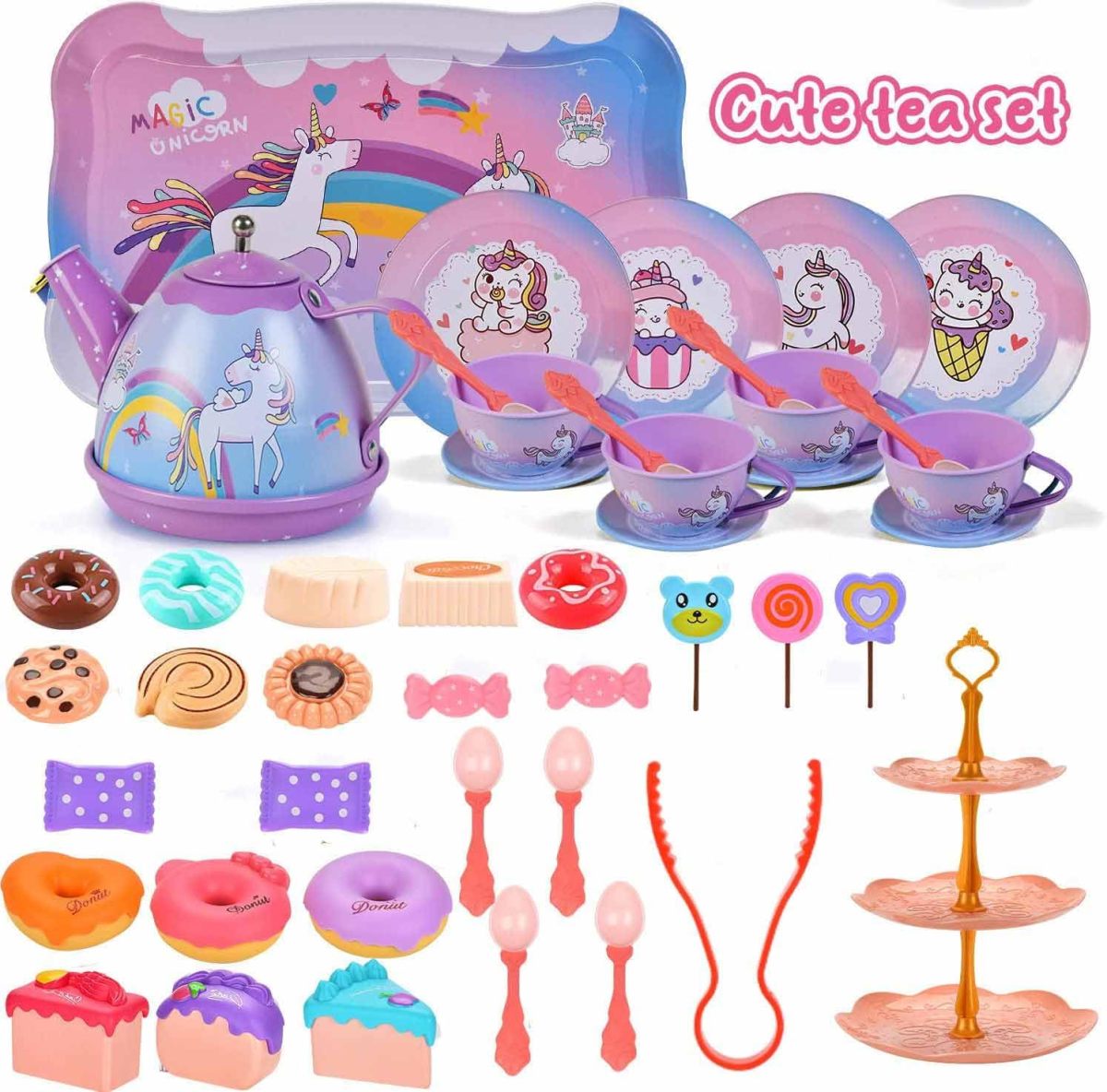 Toy Distributor China Kitchen Toys Pretend Play Preschool Metal Afternoon Tea Food Card Toy Tea Party Set for Girl - Image 4