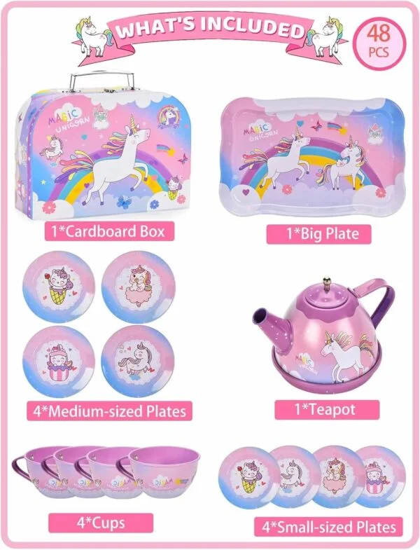 Toy Distributor China Kitchen Toys Pretend Play Preschool Metal Afternoon Tea Food Card Toy Tea Party Set for Girl - Image 9