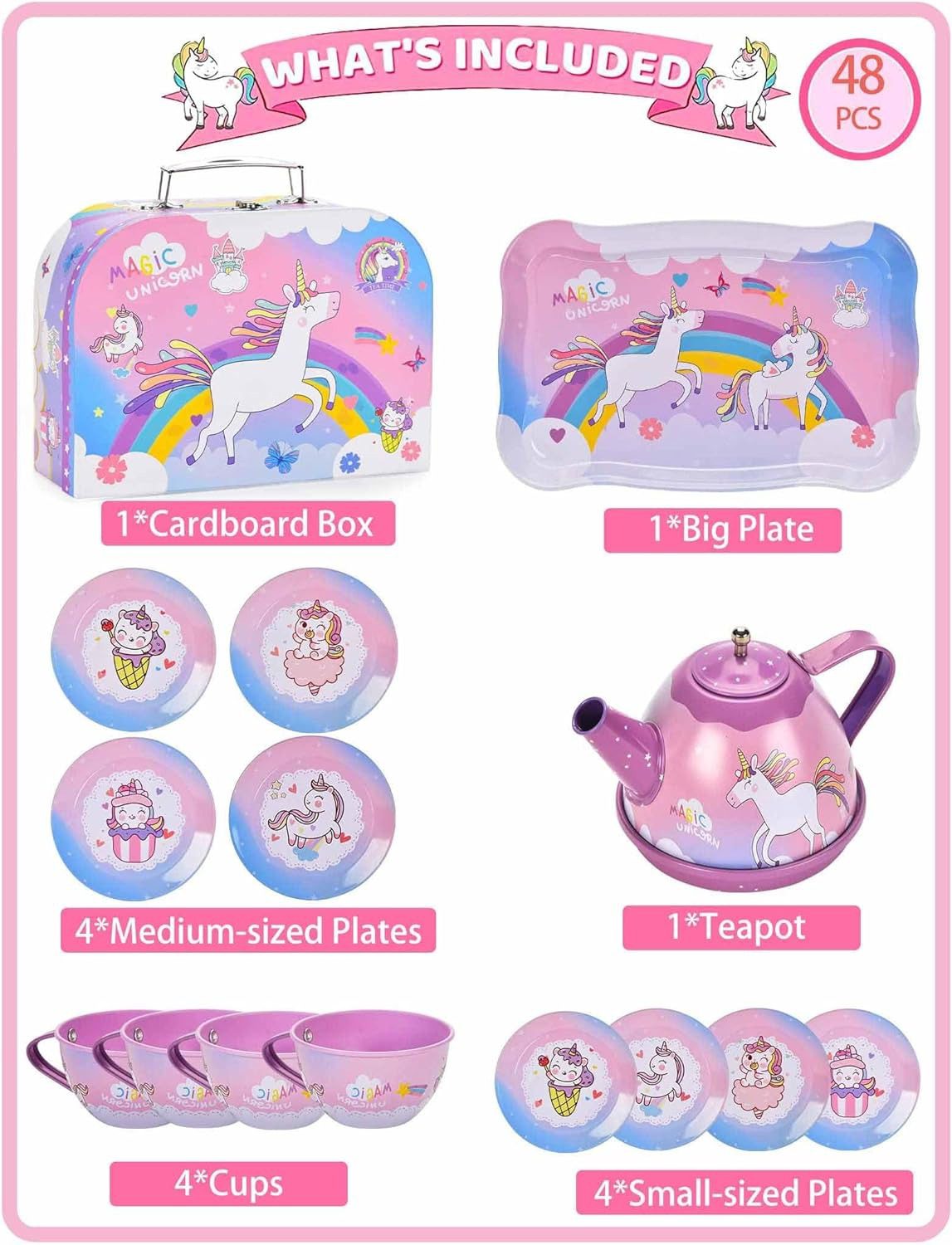 Toy Distributor China Kitchen Toys Pretend Play Preschool Metal Afternoon Tea Food Card Toy Tea Party Set for Girl - Image 7
