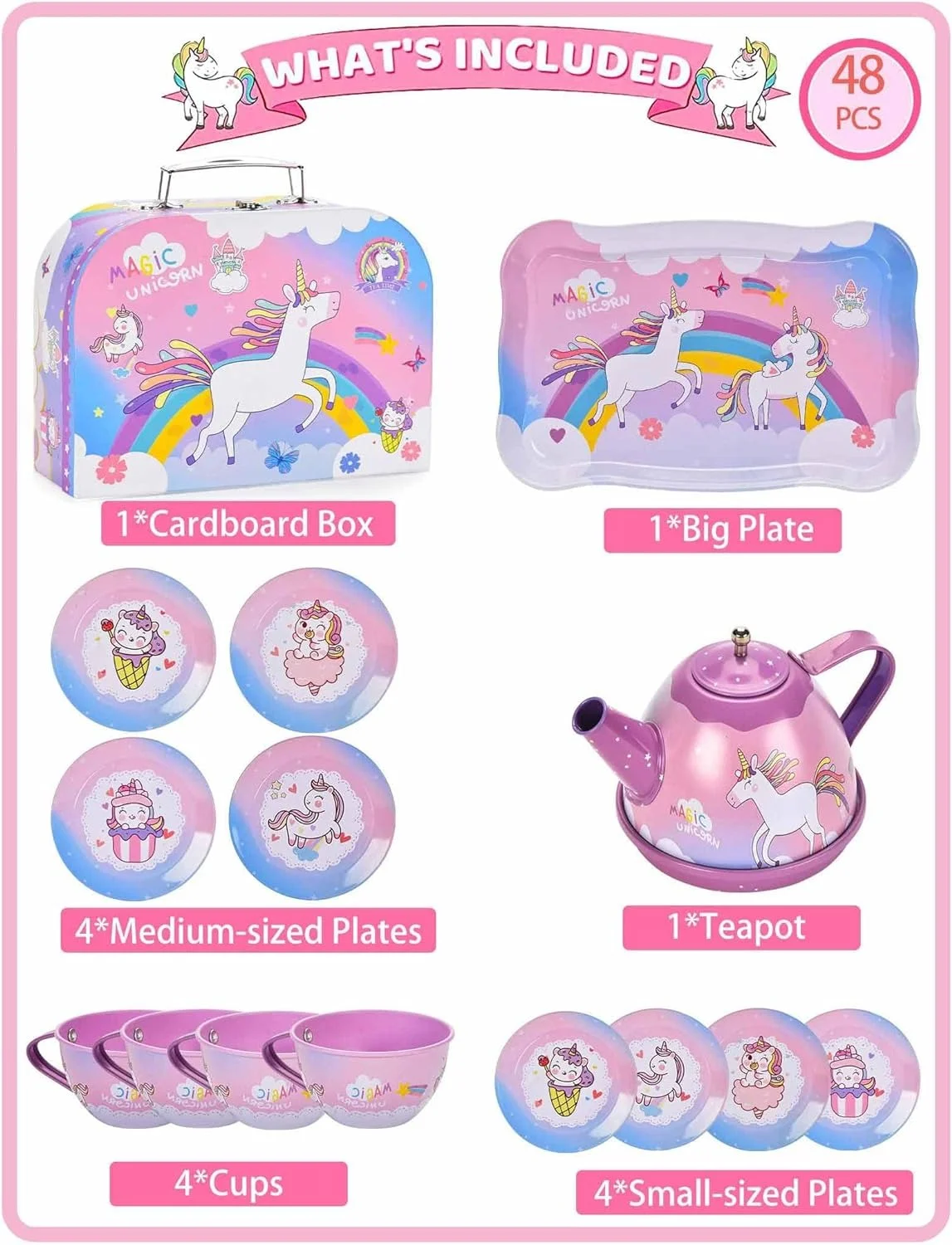 Toy Distributor China Kitchen Toys Pretend Play Preschool Metal Afternoon Tea Food Card Toy Tea Party Set for Girl - Image 8