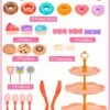 Toy Distributor China Kitchen Toys Pretend Play Preschool Metal Afternoon Tea Food Card Toy Tea Party Set for Girl - Image 24