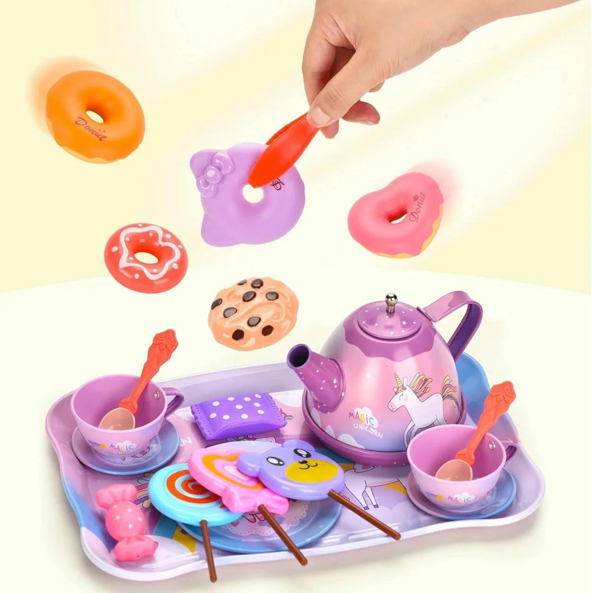 Toy Distributor China Kitchen Toys Pretend Play Preschool Metal Afternoon Tea Food Card Toy Tea Party Set for Girl - Image 14
