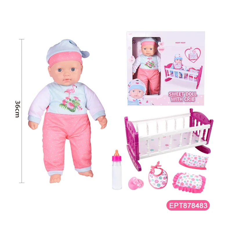 Wholesale 16 Inch Pretend Play Cotton Baby Doll Toy With Crib - Image 5