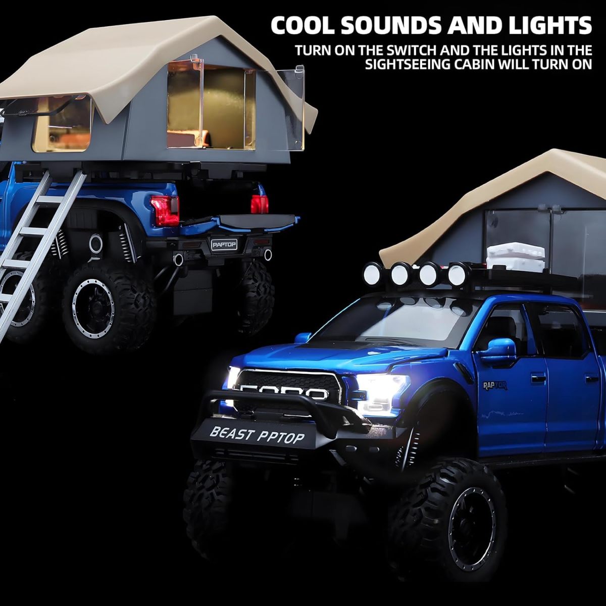 Toy Exporter China 1:24 Raptor F150 Big Wheel Alloy Diecast Car Model with Sound Light Pull Back Car Toys - Image 7