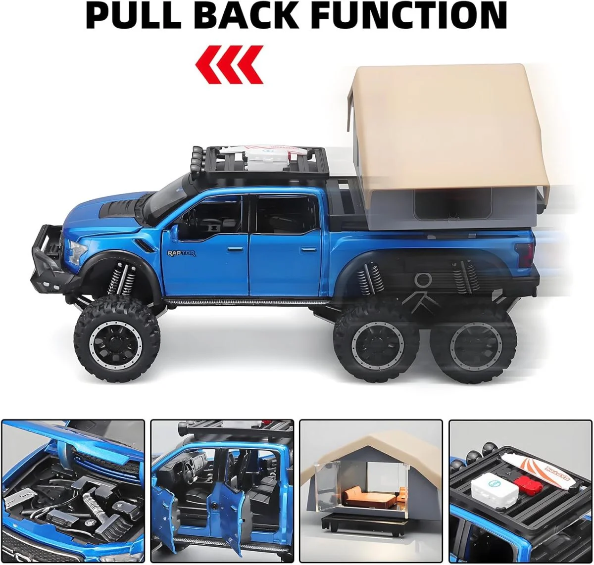 Toy Exporter China 1:24 Raptor F150 Big Wheel Alloy Diecast Car Model with Sound Light Pull Back Car Toys - Image 14