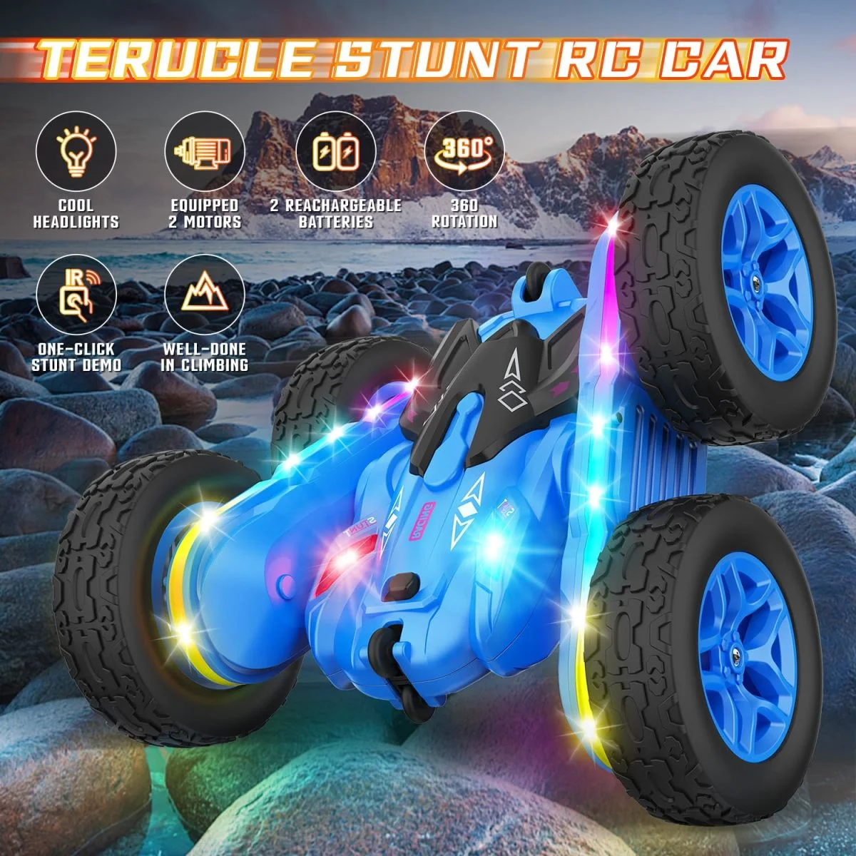 China Toy Distributor 4WD Remote Control Toy Stunt Car 3 Colors Rc Stunt Car Rotation 360 Remote Control Car with Strip Lights - Image 5