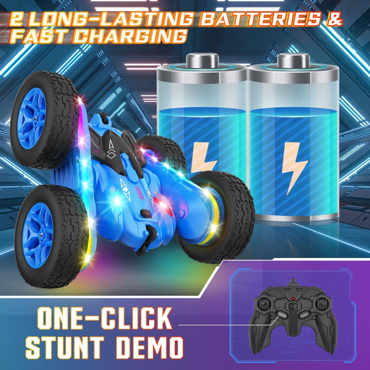 China Toy Distributor 4WD Remote Control Toy Stunt Car 3 Colors Rc Stunt Car Rotation 360 Remote Control Car with Strip Lights - Image 7