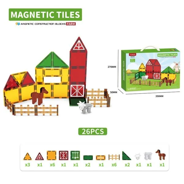 China Toy Factory 26Pcs Farm Series 7.5cm Magnetic Tiles Fun and Educational Magnetic Blocks - Image 18