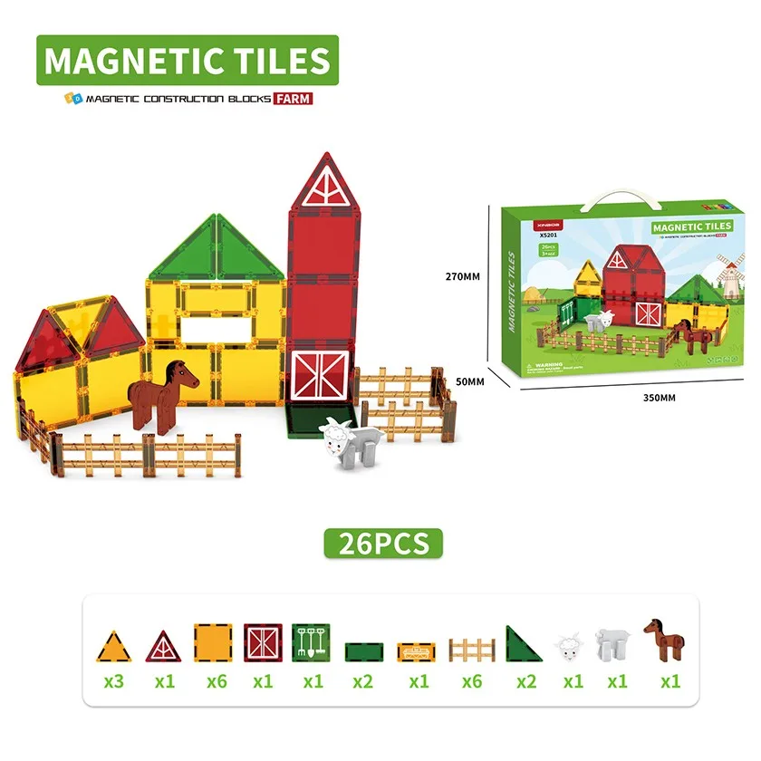 China Toy Factory 26Pcs Farm Series 7.5cm Magnetic Tiles Fun and Educational Magnetic Blocks - Image 17