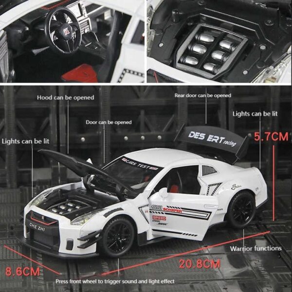 B2B Toy Supplier Diecast Model Cars 1:24 Metal Nissan GTR Sports Car with Sound and Light Pullback Toy Model Decoration Alloy Model Car - Image 4