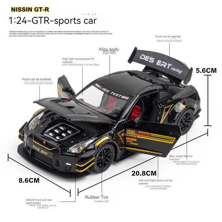B2B Toy Supplier Diecast Model Cars 1:24 Metal Nissan GTR Sports Car with Sound and Light Pullback Toy Model Decoration Alloy Model Car - Image 7