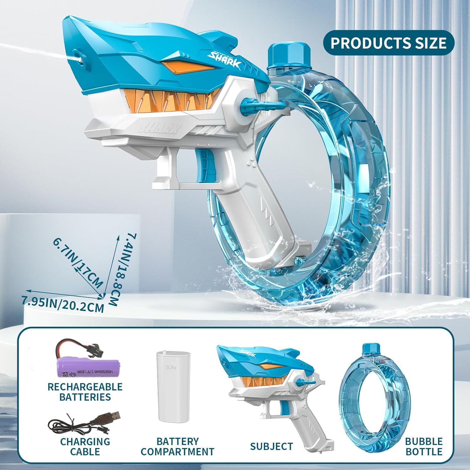 Kids Outdoor Toys Cool Shark Shape Adult Water Gun Electric Water Gun Up to 32 ft Long Range Automatic Water Gun for Kids - Image 3
