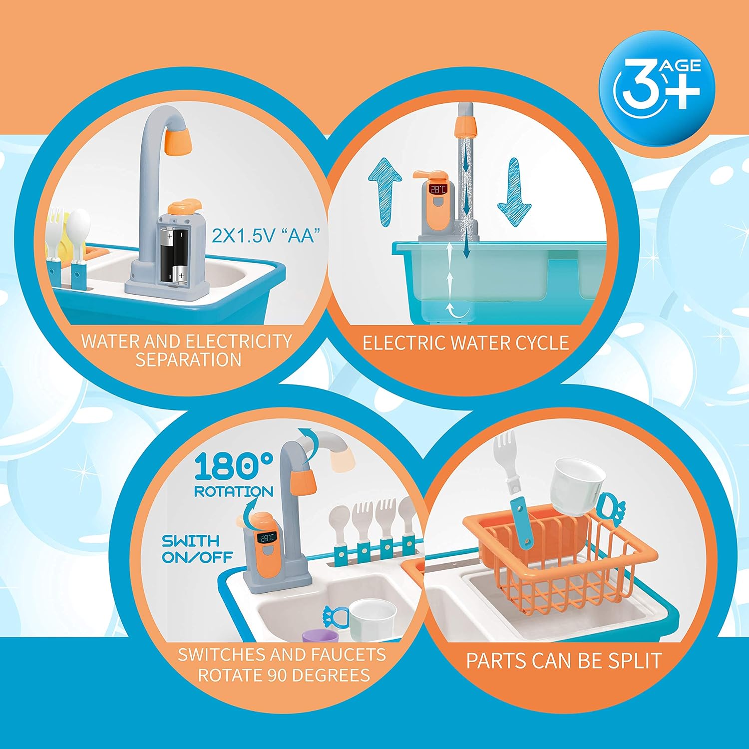 High Quality Pretend Kitchen Play Toy Mini Washing Machine Washing Sink Circulate Water Faucet Role Play - Image 7
