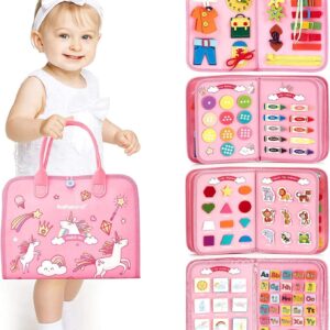Wholesale Baby Sensory Silicone Pull String Montessori Toys Pink Unicorn Felt Busy Boards for Kids - Image 13