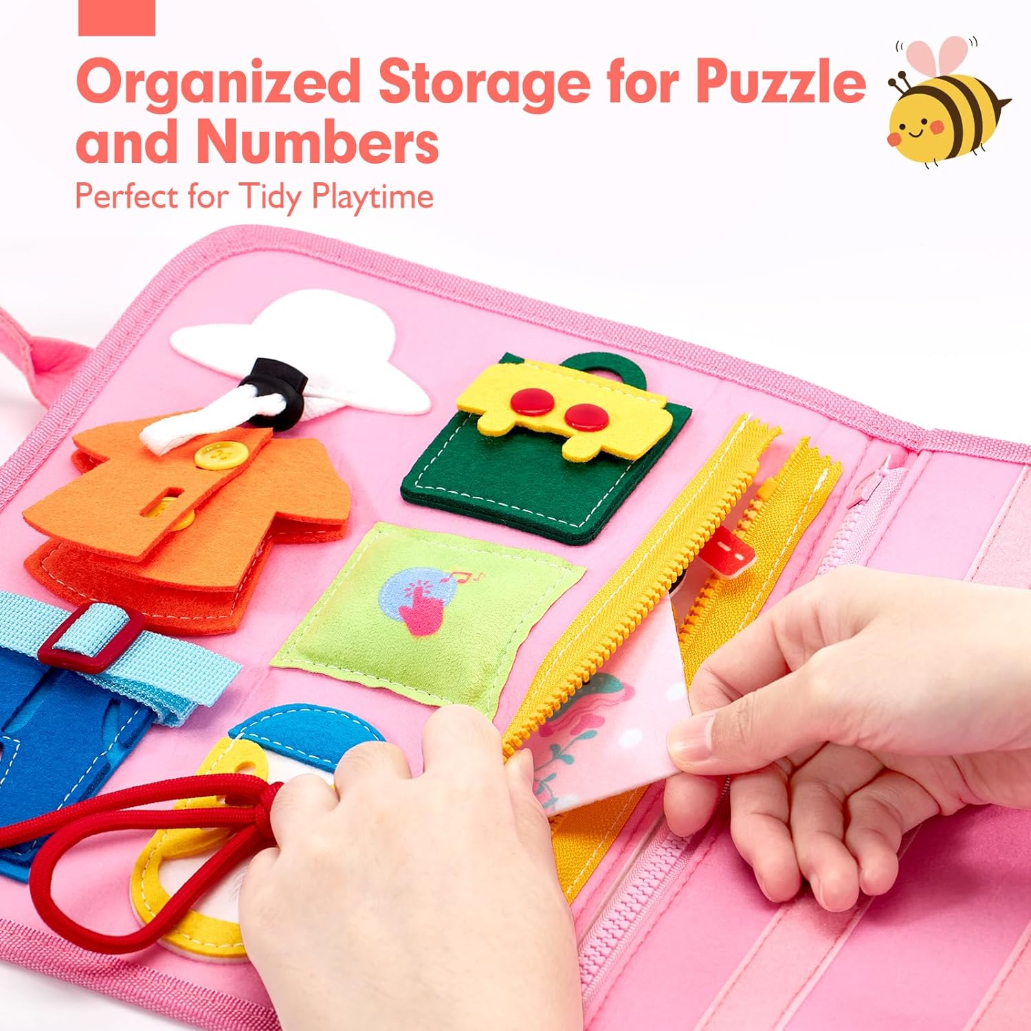 Wholesale Baby Sensory Silicone Pull String Montessori Toys Pink Unicorn Felt Busy Boards for Kids - Image 7