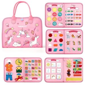 Wholesale Baby Sensory Silicone Pull String Montessori Toys Pink Unicorn Felt Busy Boards for Kids - Image 19